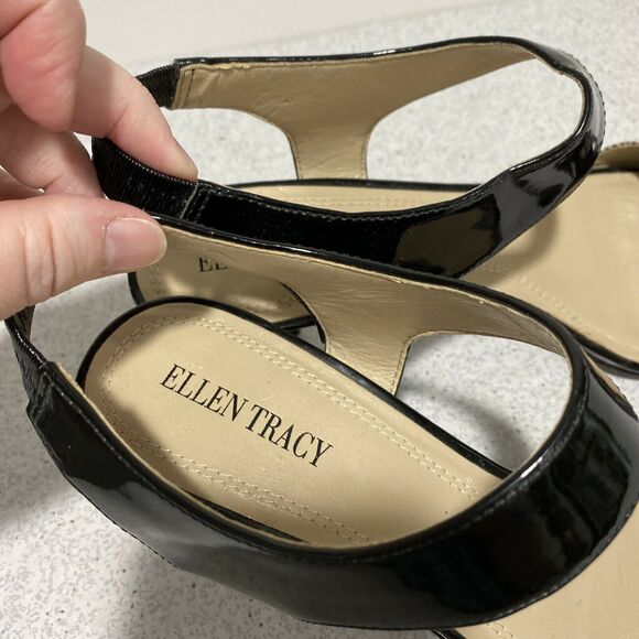 Ellen Tracy 9M black patent & snakeskin shoes 'Vinnie' sandals dressy high heels - Picture 7 of 8